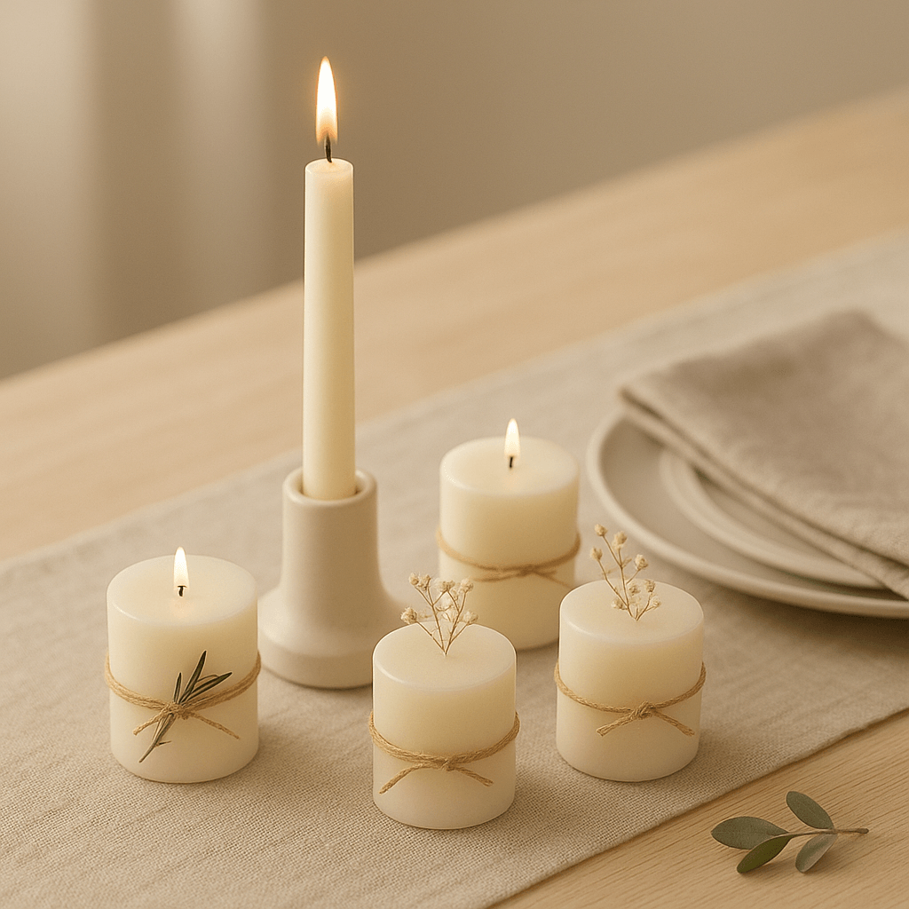 Personalisierte Eventkerzen in neutralem Stil