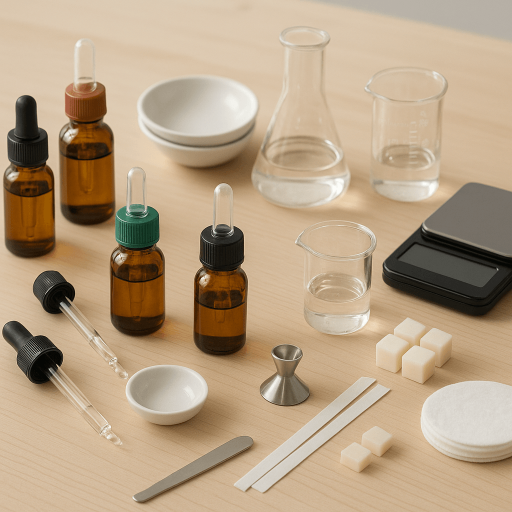 Duftmischung mit Ölen und Proben im Atelier